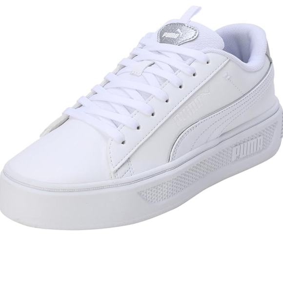 PUMA Platform Sneakers – White & Silver – Size 9 - Picture 1 of 15